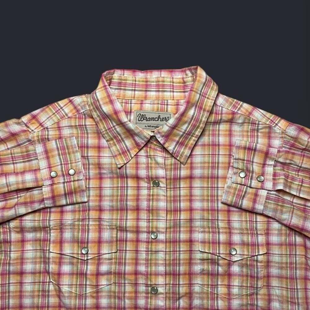 Wrangler Wrancher Pearl Snap Shirt Women’s Large Pink White Orange Striped